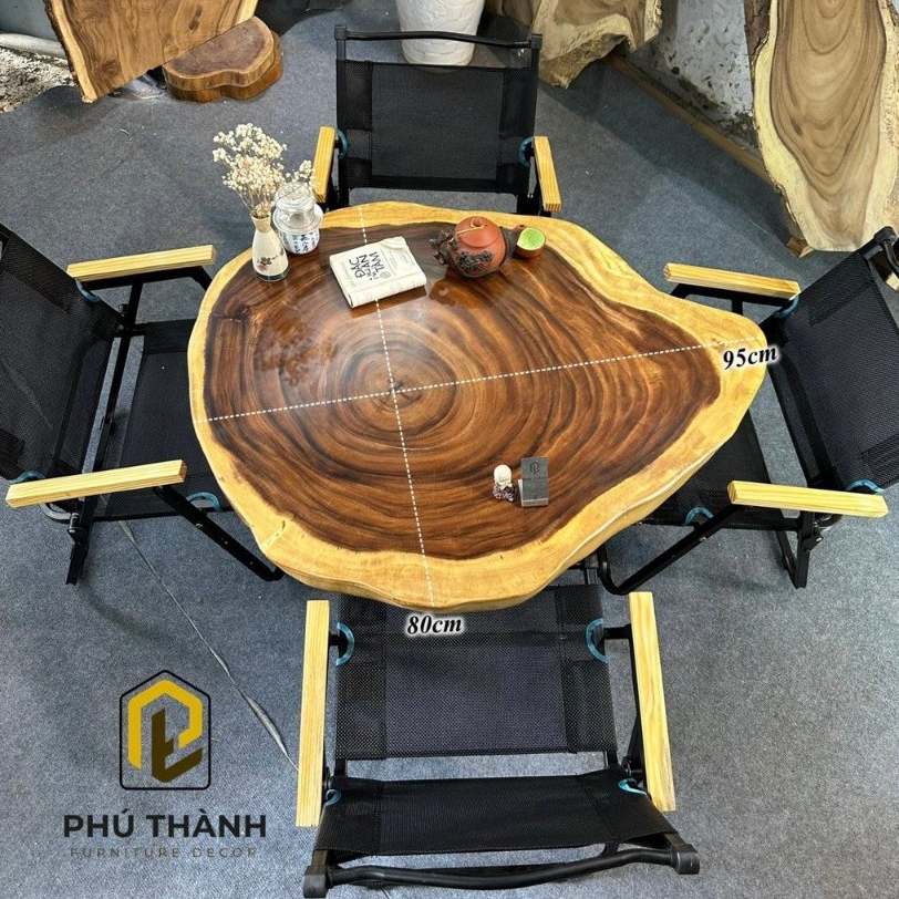 Mặt Bàn Tròn Gỗ Me Tây Nguyên Tấm Tự Nhiên Size To