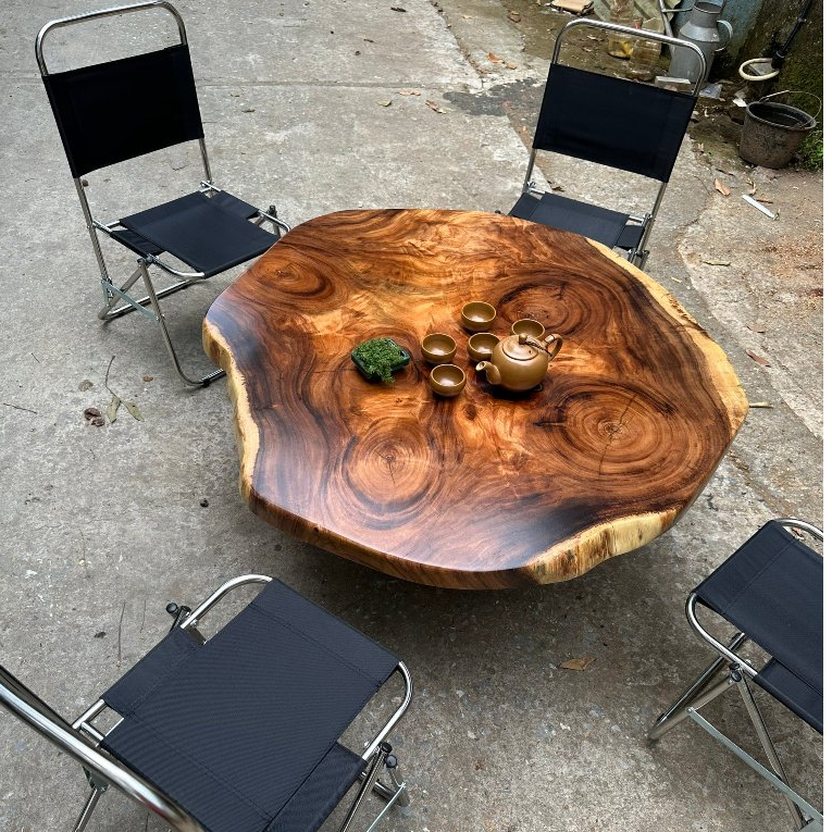 Mặt Bàn Tròn Gỗ Me Tây Nguyên Tấm Tự Nhiên Size To