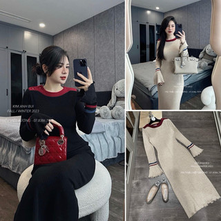 Váy body phối viền tay loe dáng dài - kimanhbui