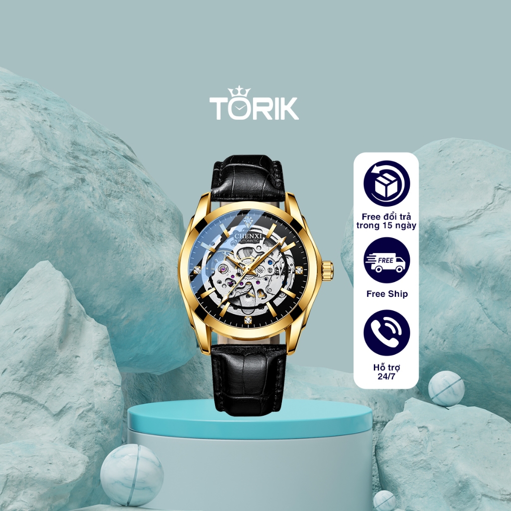 Đồng hồ cơ nam Chenxi CX-8802 dây da máy tự động cao cấp thời trang doanh nhân Sang trọng Watch Đeo 