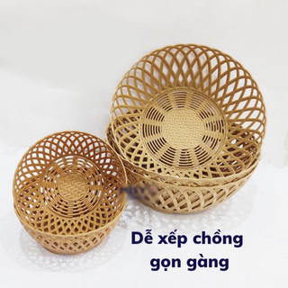 Rổ tròn nhựa việt nhật 3285 3286 3287 giả đan mây, đa năng, rổ đựng rau