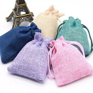 Set 10 Túi vải bố trơn mix nhiều màu có dây rút làm quà tặng trang trí kích thước 10x14cm