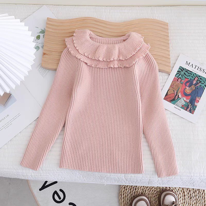 Áo len cao cổ cho bé gái chất len lông thỏ dệt kim Hapykids