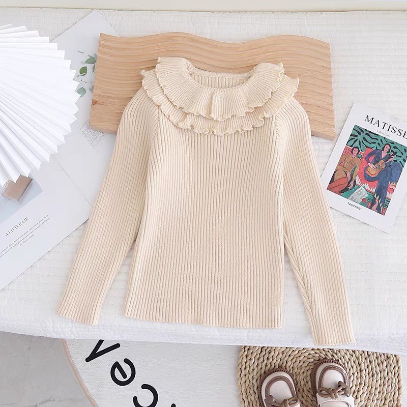 Áo len cao cổ cho bé gái chất len lông thỏ dệt kim Hapykids