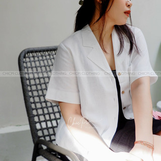 Áo sơ mi nữ linen cổ pijama ngắn tay thời trang siêu xinh năng động
