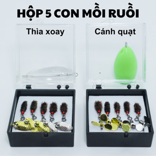Hộp 5 Con Mồi Ruồi Giả Câu Lure Cá Mương, Rô Phi, Mương Mỏ Nhọn, Thiểu, Ngão,...+ 2 Hạt Trợ Lực