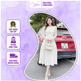 Đầm dự tiệc omely - đầm dạ hội sang trọng, váy thiết kế dáng tay dài cổ tròn đính ngọc dự tiệc sang trọng quý phái