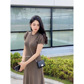 V06 Váy len mịn maxi cổ 2 phân phối tay bồng PAMELA