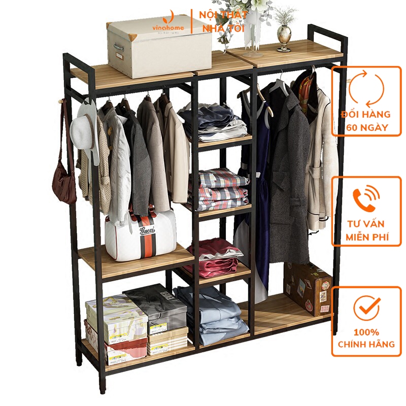 Sào treo quần áo kết hợp kệ đa năng + 4 tầng chứa đồ chắc chắn, tiện lợi, kiểu dáng hiện đại VNH-547