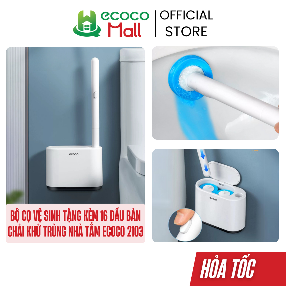 Bộ Cọ Vệ Sinh Ecoco Tặng Kèm 16 Đầu Bàn Chải Khử Trùng Nhà Tắm, Bếp, Gương Kính Dùng 1 Lần Không Khoan Tường