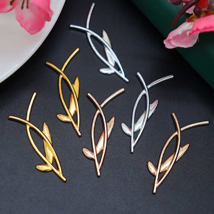 2 Phiến Đúc hợp kim bền màu Nhánh lá Hoa Lan, nhánh hoa cỏ- Phụ kiện nguyên liệu trang sức cổ trang thủ công