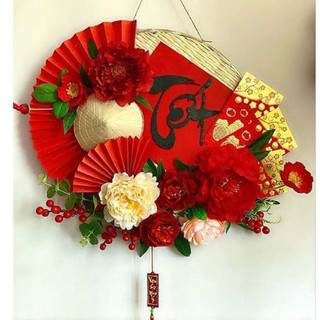 Mẹt hoa trang trí Tết ,Quạt trang trí hoa đường kính 40cm