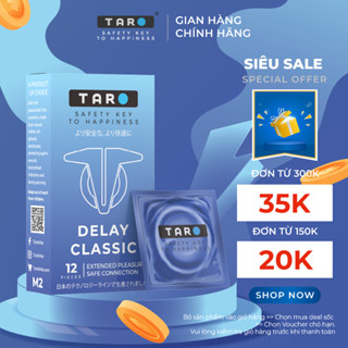 Bao cao su TARO Delay Classic kéo dài thời gian, siêu dày dặn, X2 Gel, Free size, Hộp 3 chiếc,12 chiếc. Hàng loại 1.