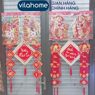 Decal dán cửa kính vilahome, câu đối trang trí tết 2025, treo tường, mẫu đẹp, sắc nét đón tết 2025