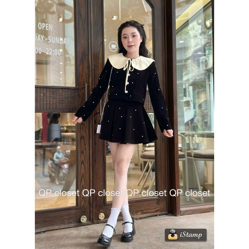 Set áo cổ be mix chân váy QP