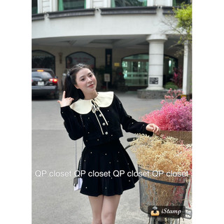 Set áo cổ be mix chân váy QP