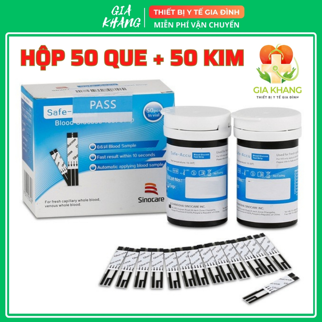 Que Thử Đường Huyết Safe Accu Sinocare 50 Que + 50 Kim Chích Máu Que Thử Đường Huyết Chính Hãng Chất Lượng Cao An Toàn Kết Quả Chính Xác Kiểm Tra Nhanh Chóng - Gutymart