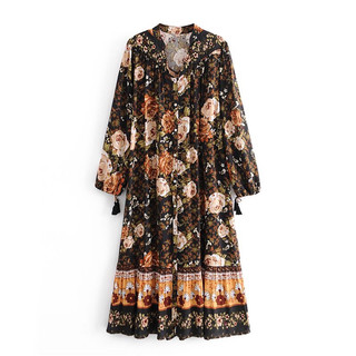 Có sẵn-Đầm maxi lanh hoa xuất dư-style boho