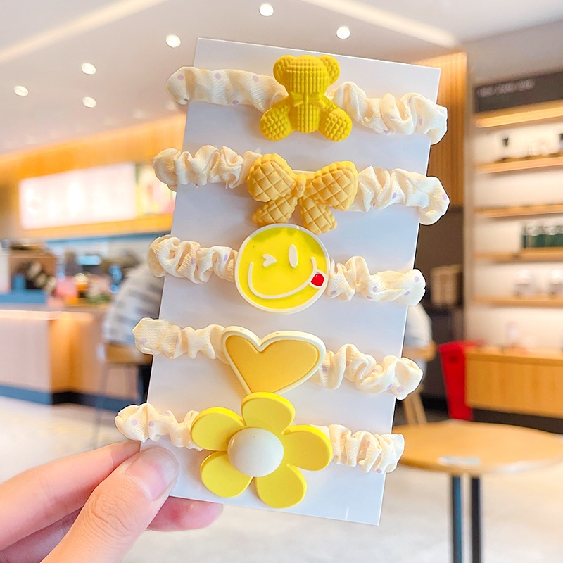 Vĩ 5 Dây Buộc Tóc Cao Su Co Giãn Hình Gấu Và Dâu Tây Dễ Thương Cho Bé Gái- B711