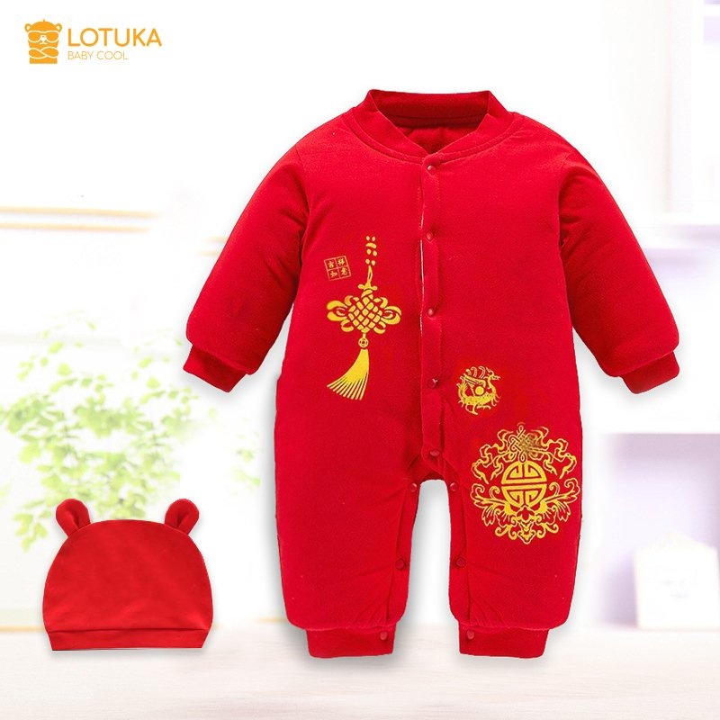 Body Tết Nỉ Bông Liền Mũ Cao Cấp In Hình Rồng LOTUKA, Bodysuit Chất Liệu Ấm Áp, Mẫu Áo Liền Quần Tết 2024 Size 0-12m