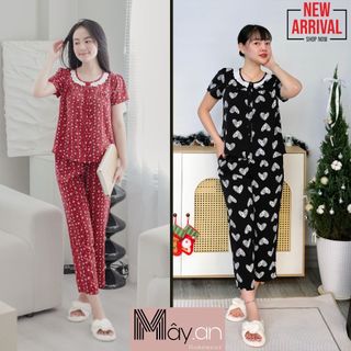 Đồ mặc nhà Mây áo lụa lạnh Hàn quốc cổ sen ren trắng họa tiết hoa nhí quần dài