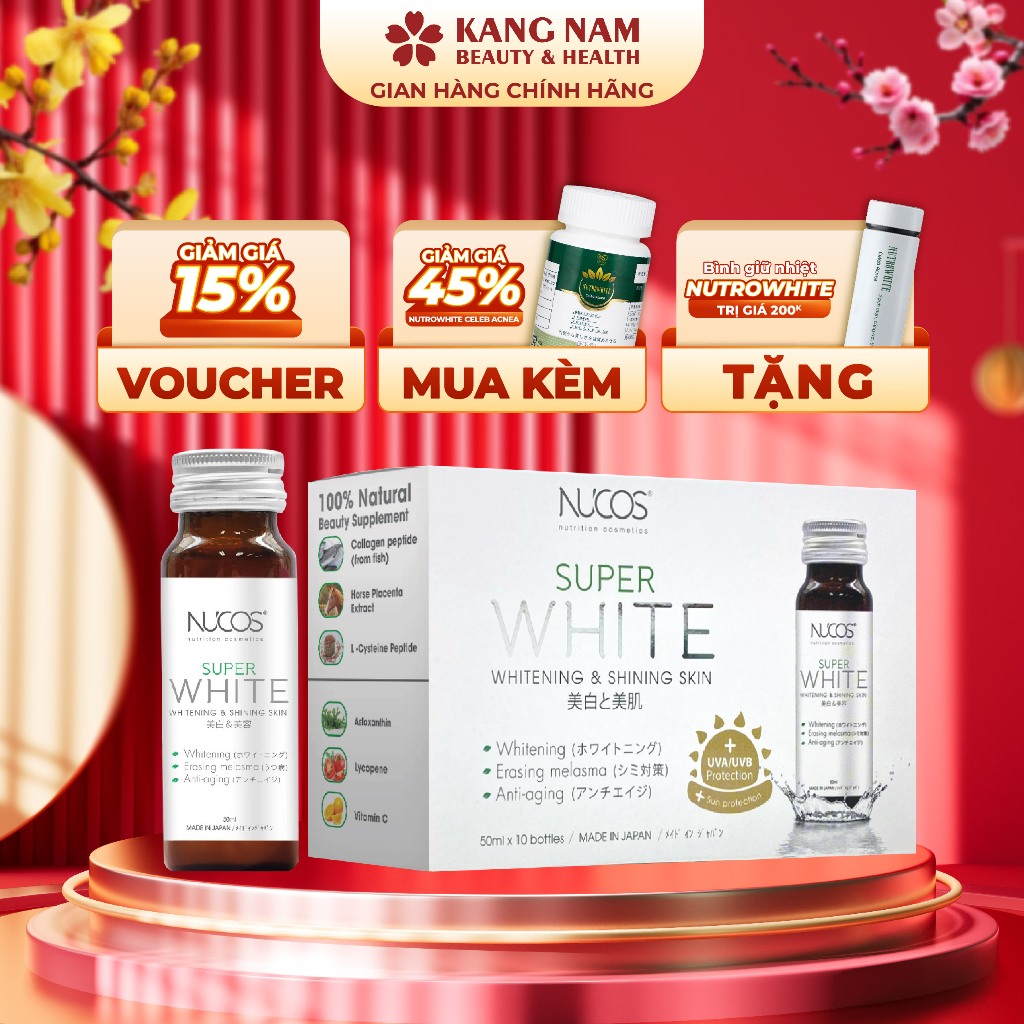 Nước Uống Collagen Dưỡng Da Trắng Sáng Nucos Super White (Hộp 10 chai x 50ml)