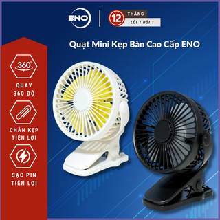 Quạt mini để bàn sạc pin kèm chân kẹp xoay 360 độ quạt tích điện mini 3 cấp độ gió eno