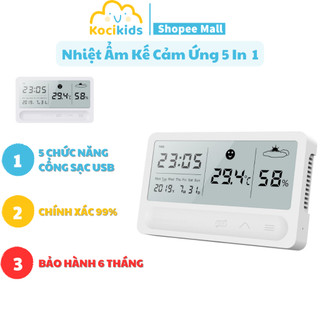Nhiệt ẩm kế điện tử cao cấp 5 trong 1 [Nút cảm ứng, có chức năng báo thức]