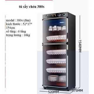 Tủ sấy chén bát gia đình 380l, màu đen, ,.2 cánh 5 tầng sấy, Bảo hành 1 năm