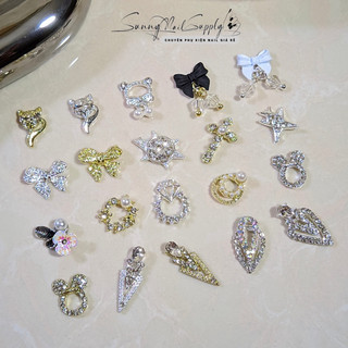 Charm nail Tết cao cấp mẫu nhỏ xinh đá sáng lấp lánh charm nơ thỏ hoa đủ kiểu