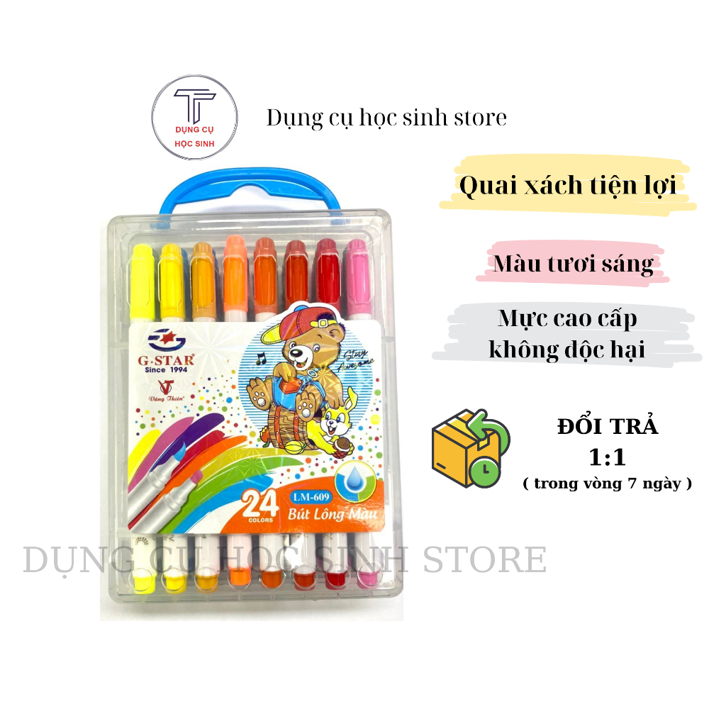 Hộp 24 cây bút lông màu GSTAR LM609-24 màu tươi sáng có quai xách