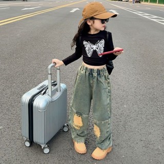 10-30KGSET ÁO THUN DÀI TAY KÈM QUẦN JEAN ỐNG SUÔNG CHO BÉ GÁI(BUOMT)