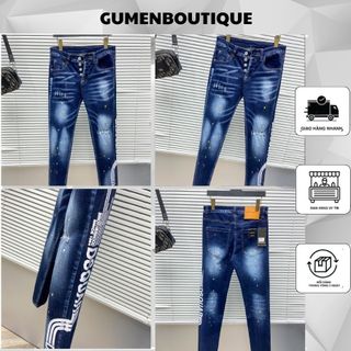 Quần jean nam xước dsq vẩy sơn siêu đẹp - quần jean nam dsq in chữ sườn hot hit