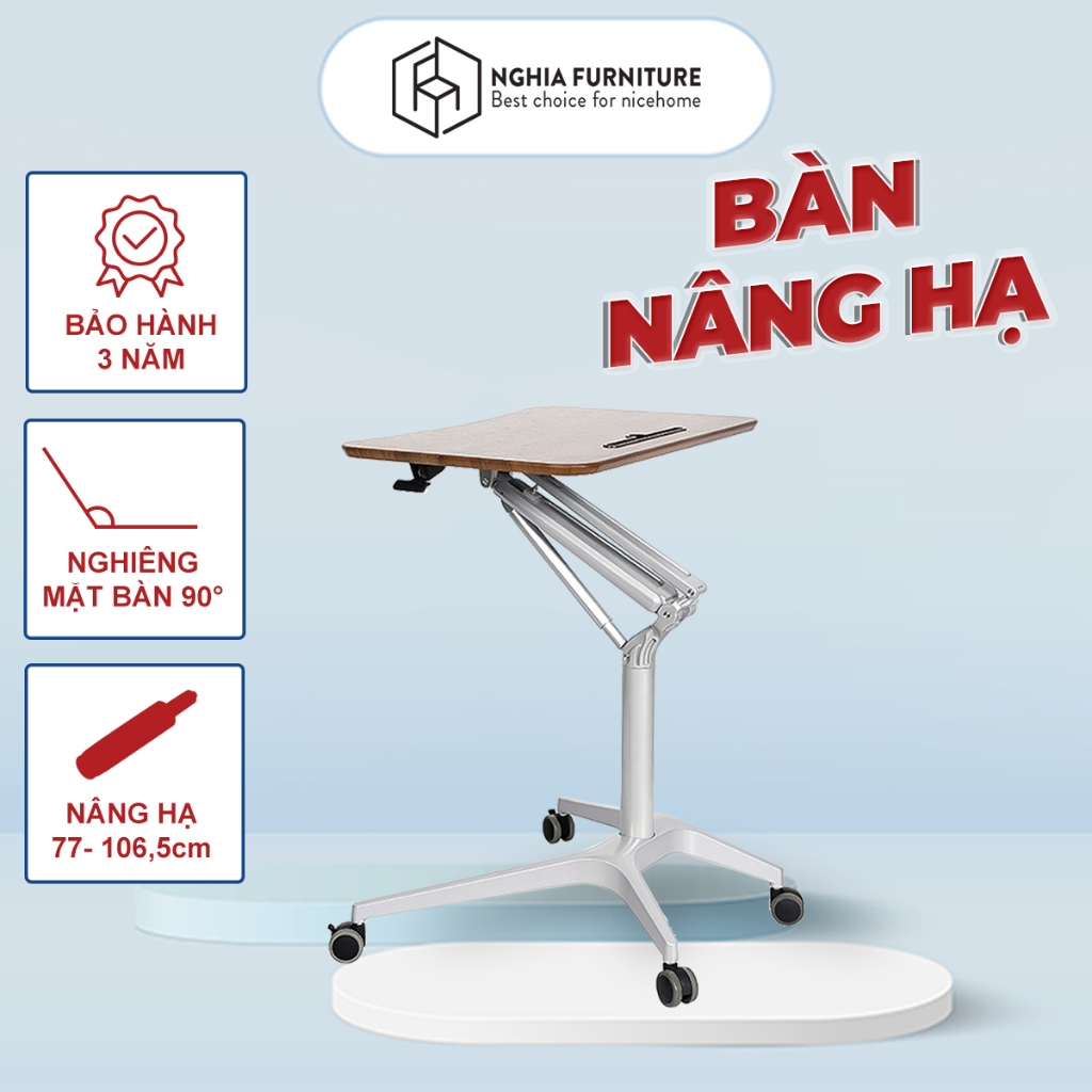 Bàn làm việc gấp gọn Nghia Furniture - Nâng hạ và nghiêng mặt bàn di động thông minh - Bàn đứng làm việc văn phòng