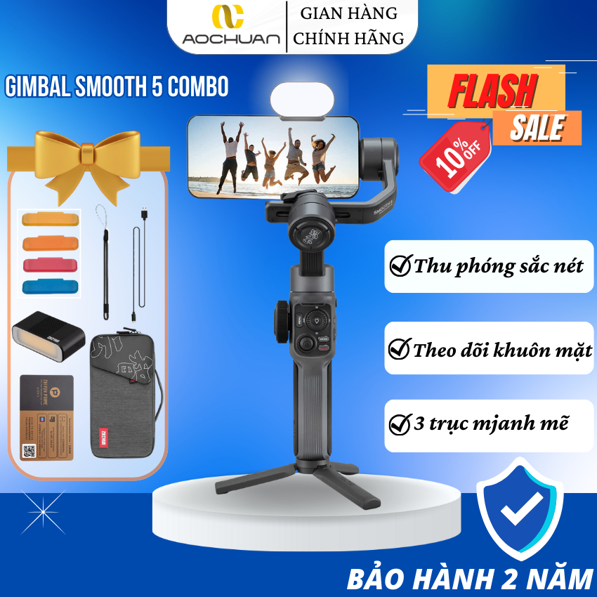 Gimbal Chống Rung AOCHUAN Smooth 5 Combo, Tay cầm chống rung quay phim,  Nhận Diện Khuôn Mặt