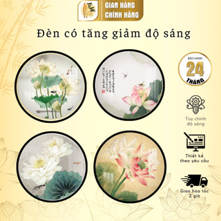 Đèn bàn thờ hào quang phật in tranh trúc chỉ tròn DECORNOW tranh đèn thờ hoa sen trang trí gia tiên, thờ phật TT-TC387