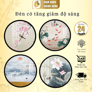 Đèn bàn thờ hào quang phật in tranh trúc chỉ tròn DECORNOW tranh đèn thờ hoa sen trang trí gia tiên, thờ phật TT-TC400