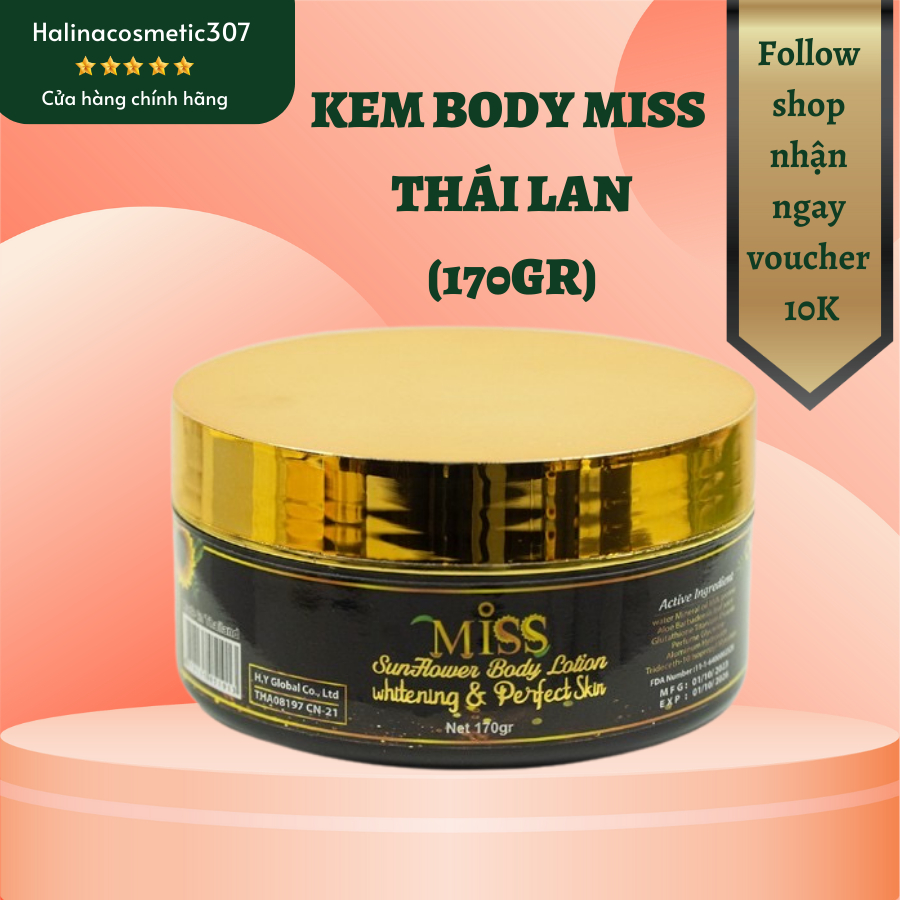 Kem trắng da, cấp ẩm body Miss Sunflower Thái Lan 170gr