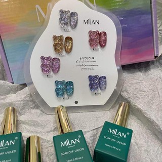 Set sơn gel nhũ khổng tước MILAN 6 chai 15ml tặng bảng màu meka