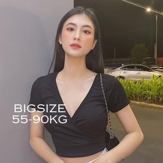 Áo Croptop Tay Ngắn Bigsize 55-90kg, Áo Thun Crop Top Cổ V Quyến Rũ AH01 - Smile Bigsize