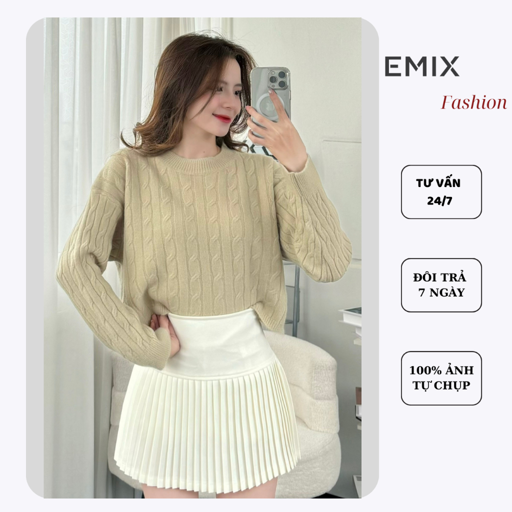 Áo len croptop xoắn thừng dáng lửng chất len đẹp EMIX AolenCRTxoanthung792/P11K16