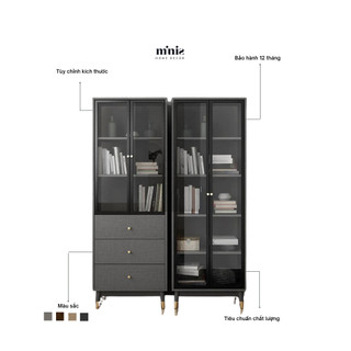 Tủ sách Minis 5 tầng cửa kính sang trọng, đã lắp đặt sẵn, bảo hành 12 tháng