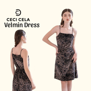 Ceci cela - đầm 2 dây nhung dáng ngắn sang trọng velmin