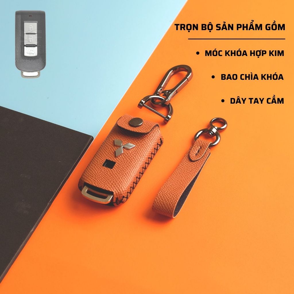Bao da bọc chìa khóa, Ốp khóa xe Mitsubishi Xpander,Triton,Outlander,Pajero,Attrage,Athlete da bò cao cấp MI EPS
