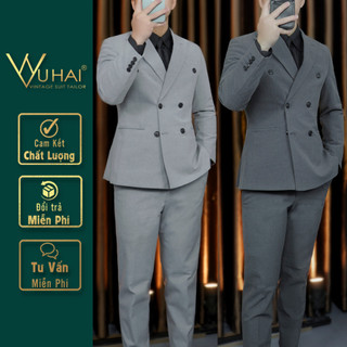 Vest Nam đẹp 6 cúc màu ghi xám, Áo Blazer nam phong cách Hàn Quốc M033