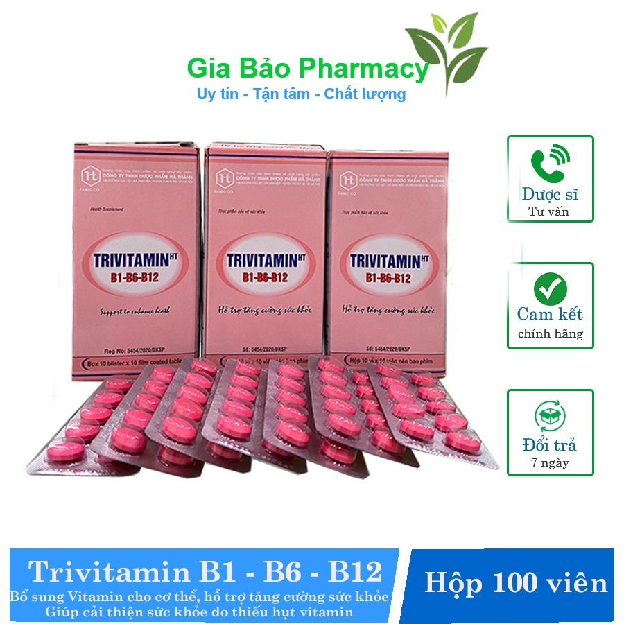 Trivitamin B1-B6-B12 hộp 100 viên giúp hỗ trợ tăng cường sức khỏe, bổ sung vitamin