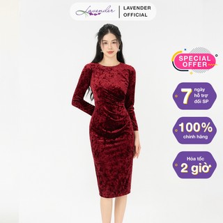 Đầm công sở thiết kế LAVENDER FASHION nhung đỏ dáng ôm body sang chảnh D2972