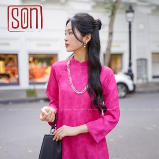  Áo dài thiết kế Son cách tân tay dài cổ sen lụa tằm gấm hoa mềm mại cao cấp Viên Son chưa bao gồm quần 