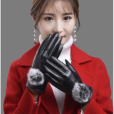 Găng Tay Da Nữ Lót Lông Quả Bông, Cảm Ứng điện thoại, Chống Nước .ĐTBX