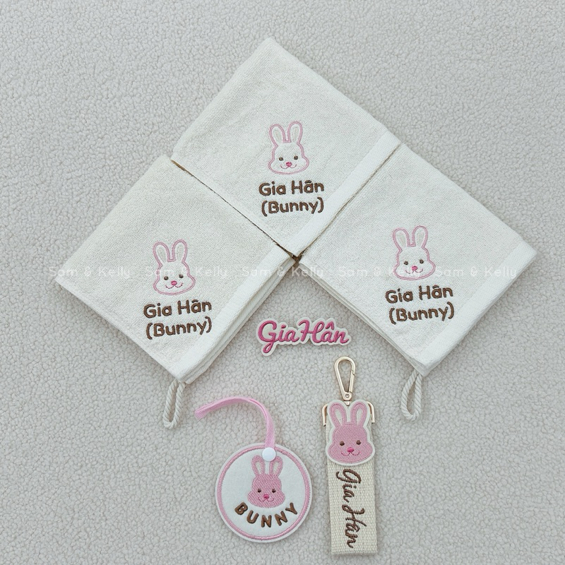 Khăn Mặt Organic Hình Gấu Hình Thỏ Thêu Tên Style Hàn